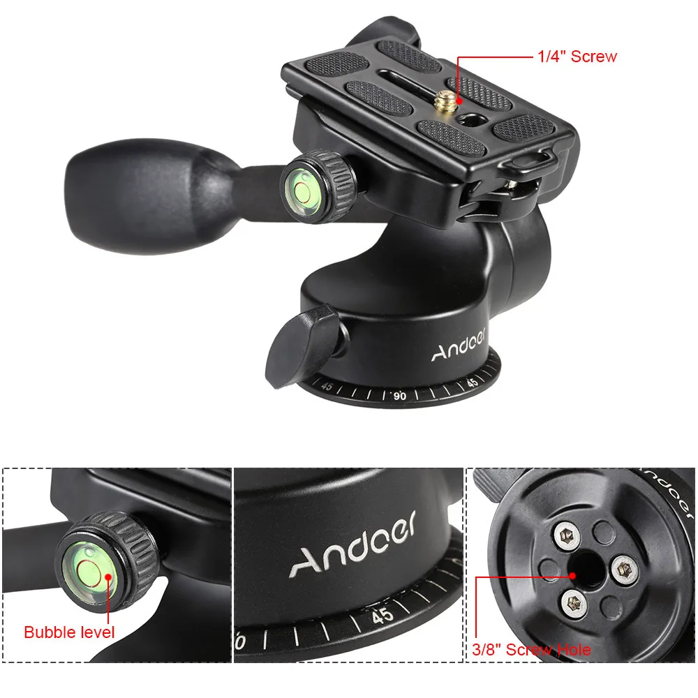 Andoer Q08 видео шаровая Головка для штатива-трипода из 3-ходовая рулевая колонка с пластиной быстрого крепления для камеры для DSLR Камера штатив монопод