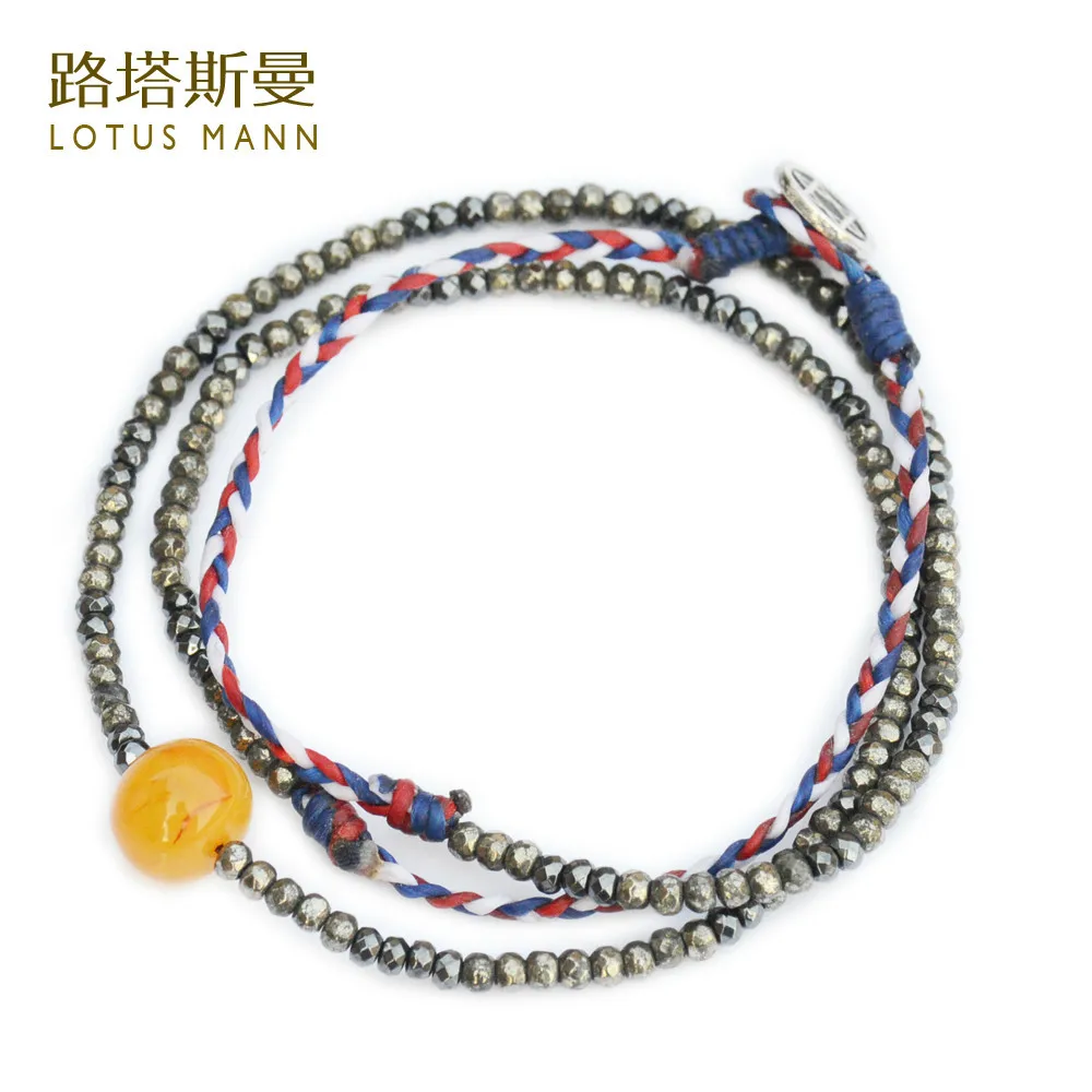 

Lotus Mann Pyrite black gallstone and wax line weaving natural beeswax sterling silver necklace