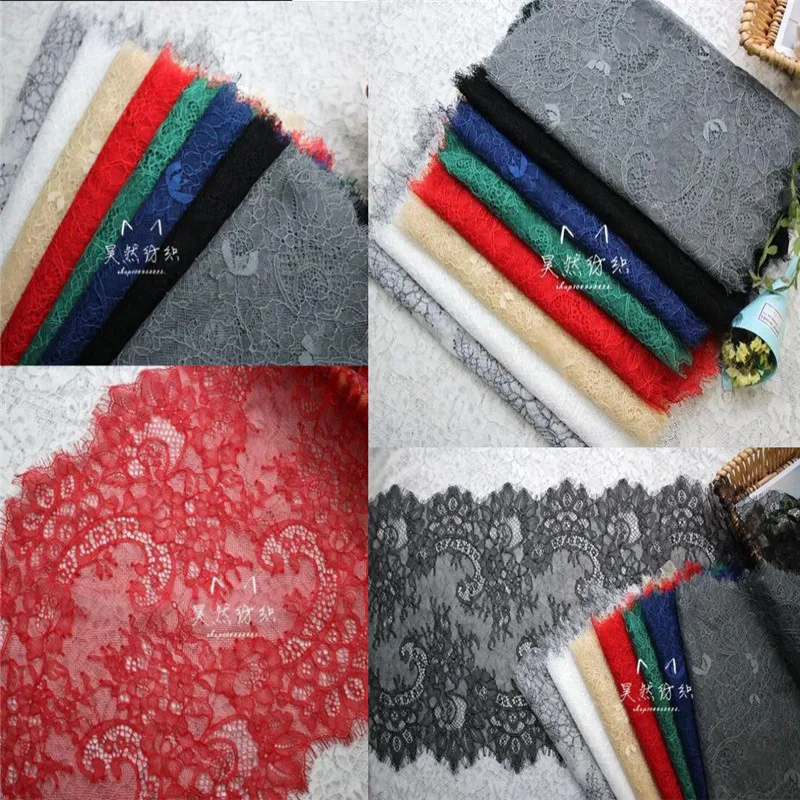 

3meters 35cm width Fashion High Quality Handmade DIY Black Eyelash Lace Trimming,chantilly lace fabric Red, Navy, Green LC0215