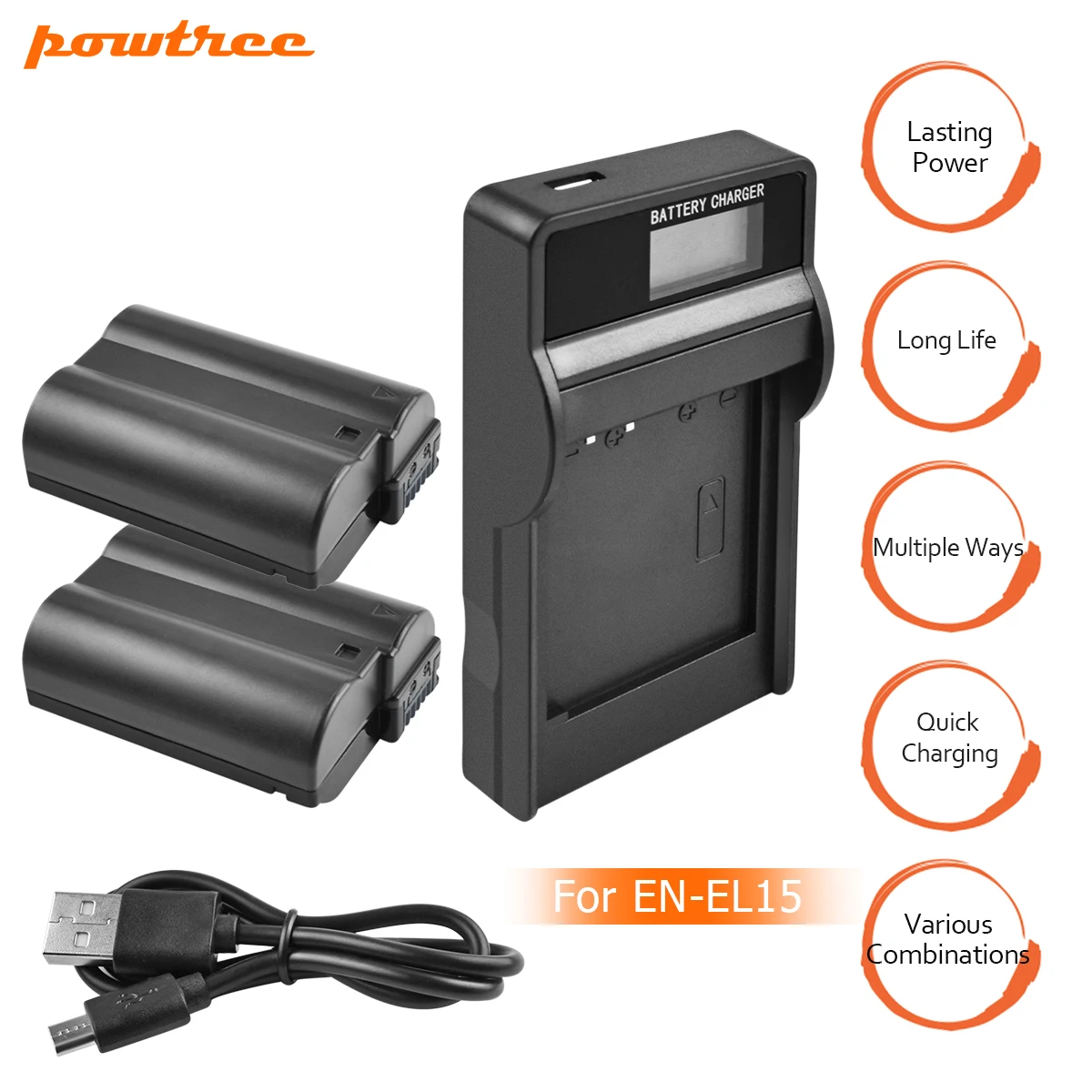 

2X EN-EL15 EN EL15 ENEL15 Battery+LCD USB Charger For Nikon D7000 D7100 D800 D800E D600 D610 D810 D7200 V1 Camera L15