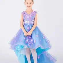 Элегантные кружевные платья с длинным шлейфом для маленьких девочек детское атласное голубое цветочное длинное вечернее платье для вечеринки на Рождество