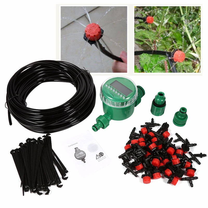 

DIY Micro Drip Irrigation System Plant Self Automatic Watering Timer Garden Hose Kits With Adjustable Dripper