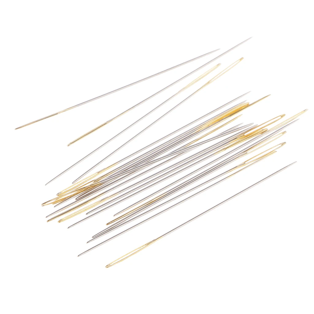 20 Pieces Mixed Sliver Gold Large Eye Embroidery  Stitch Hand Needles Size 28 In Clear Box