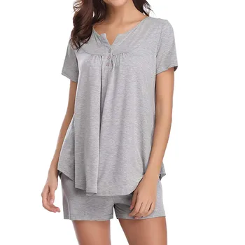 

Womens Pajama Sets Button Short Sleeve Sleepwear Set Modal Pajama Sets Casual Daily Pajama Sets Conjunto de pijama de pijama #D