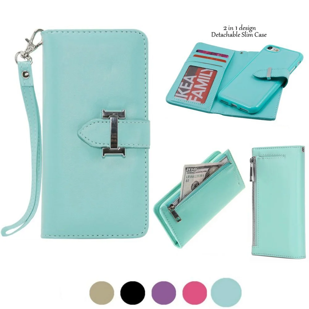

Removable Wallet Case for Iphone X 8 7 6 6S Plus Magnetic Back Cover 360 Flip Full Protector Woman Lady Cell Phone Case HandBag