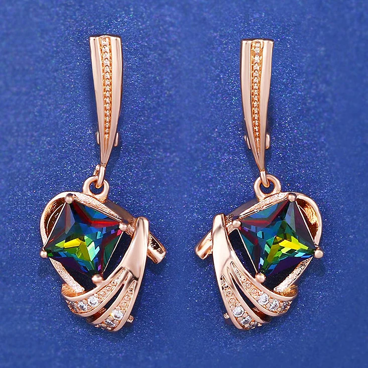 

High Quality Trendy Earrings Gold 585 AAA Blue White Zircon Stone Long Drop Earring Large Women Valentine'S Day Gift