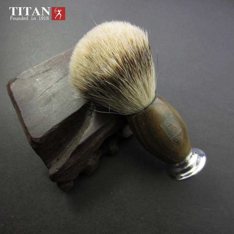 Мужская щетка для бритья Titan натуральная серебряная барсук зеленая эбеновая