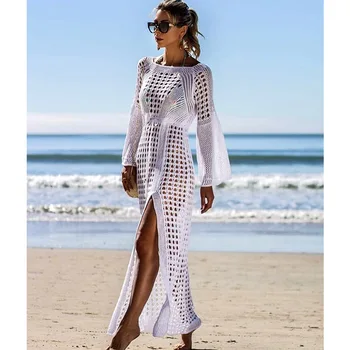 

Robe Beach Cover Dress Tunic Beachwear Bikinis Swim Knitted White Sexy UP Piece Fits True to Size, Take Your Normal 2019 New