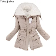 YuWaiJiaRen Winter Jacket Women Fashion Slim Cotton Coat Women’s Thickness Overcoat Medium-long Casual Wadded Snow Outwear