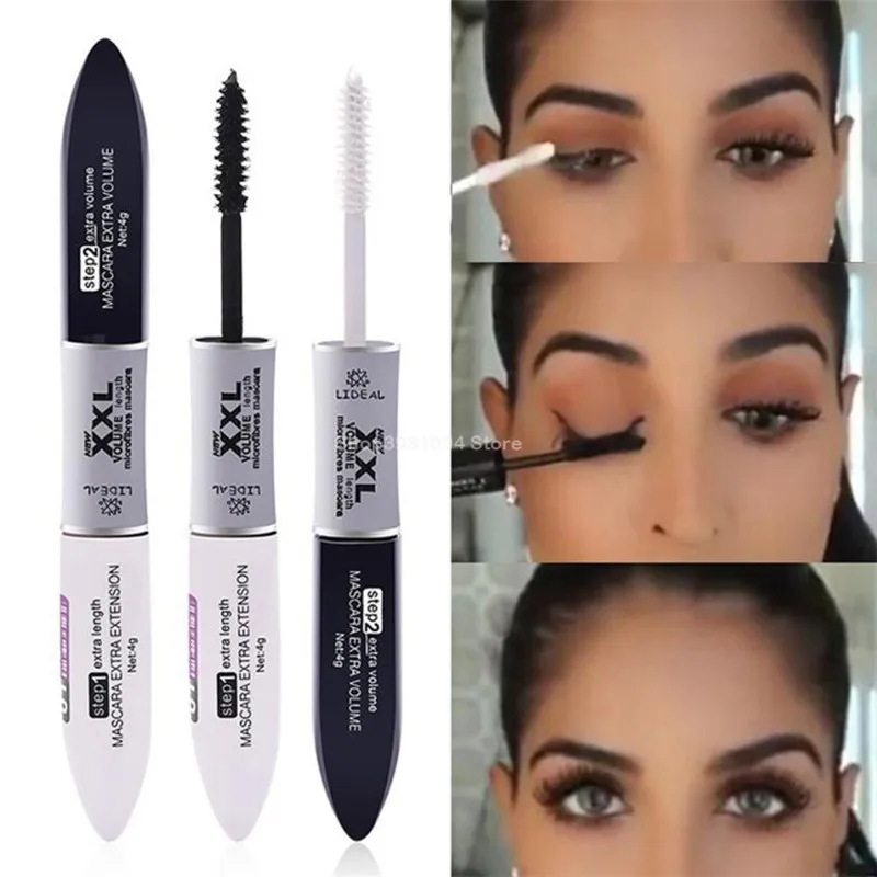 

2 IN 1 4D Silk Fiber Lash Mascara Black Mascara Waterproof Silk Fiber Volume Double Lengthening Curling Eye Mascara