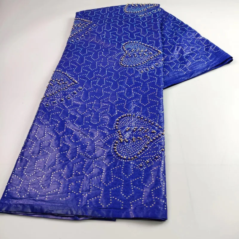 

Free shipping (5yards/pc 2.1kg ) High quality perfumed African bazin riche fabric with rhinestones and beads for dress BLW24