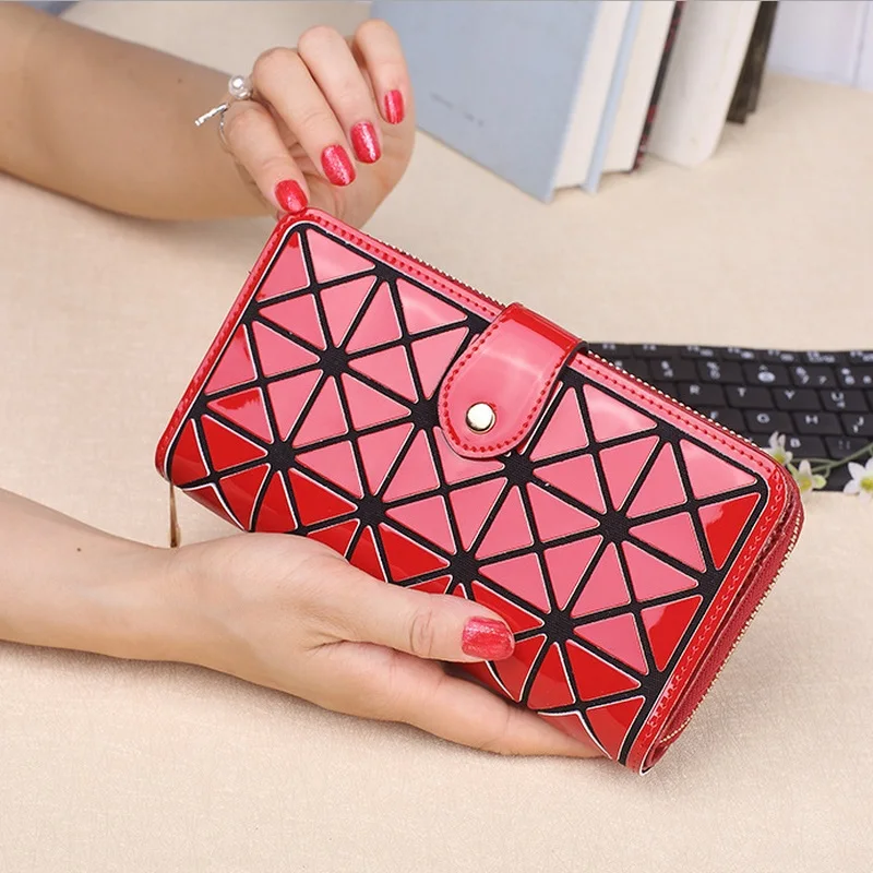 

Women Fashion PU Plaid Clutch Wallet Lady Geometric Pouch Girls Diamond Lattice Organizer Long Purse Magic Wallet