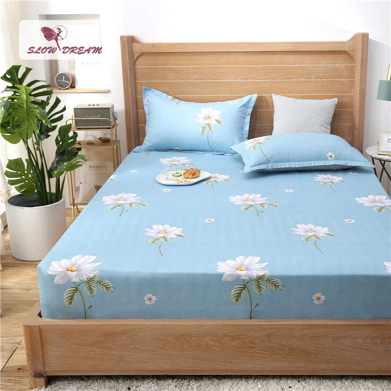 

Slowdream 1PCS Flowers Bed Sheets On Elastic Band Fitted Sheet Double Single Size Mattress Cover Adult With Rubber Sheet Corner