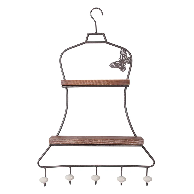 

American Retro Iron Wall Flower Racks Living Room Shop Wall Decorations Solid Wood Hat Clothes Coat Racks Wall Hooks Home Decor
