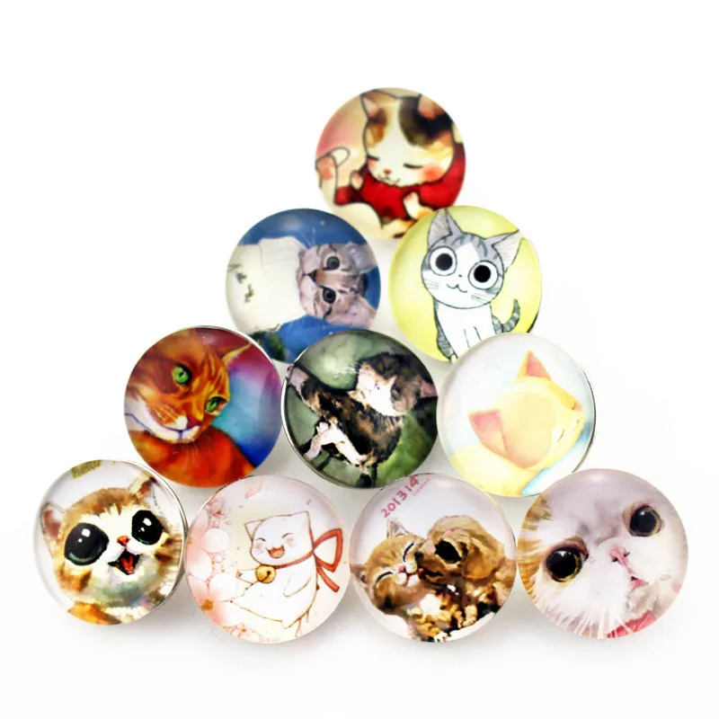

50pcs New Mix Random Cute Cat Animal Snap Buttons Fit 18mm Glass Bracelets&Bangles Jewelry Diy Snap Jewelry