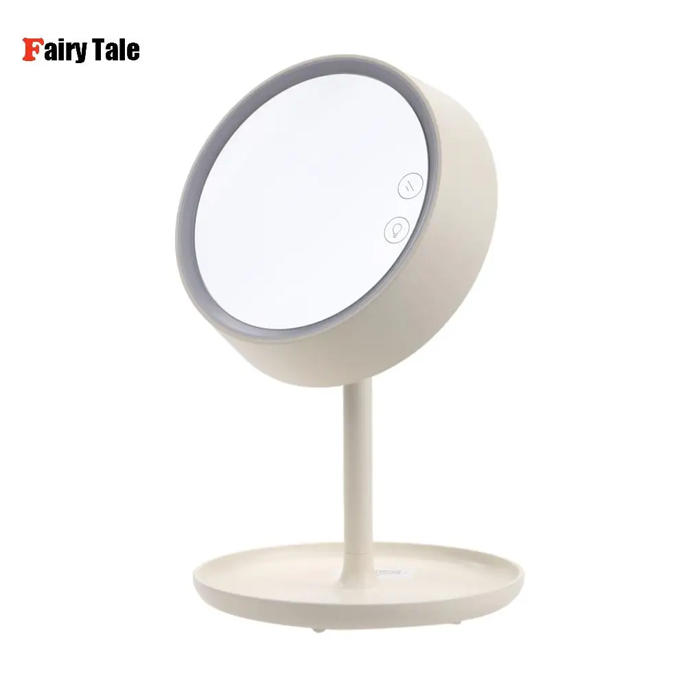 

3-in-1 LED Makeup Mirror With Table Lamp for Bedroom Decor Table Storage Cosmetic Mirror USB Charging Rotation White/Pink Color