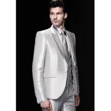 Новое поступление мужской костюм серебро жених смокинг с лацканами с острыми углами на свадьбу, нарядные платья, рождественские платья, вечерние мужской костюм(куртка+ брюки+ жилет+ галстук-бабочка