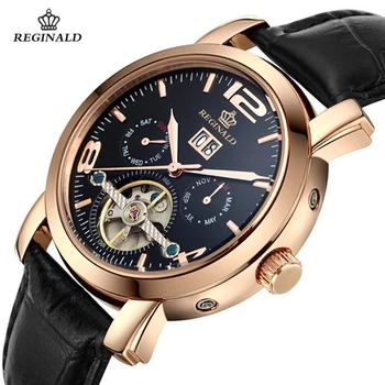 

Reginald Automatic Mechanical Men Watches Top Brand Luxury Waterproof date Calendar Genuine Leather Wristwatch Relogio Masculino