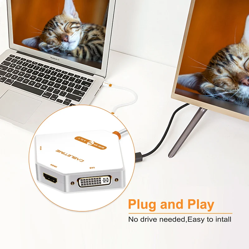 Cabletime 3 в 1 Thunderbolt MINI DisplayPort к HDMI + DVI VGA адаптеру для четкости монитора проектора LCD