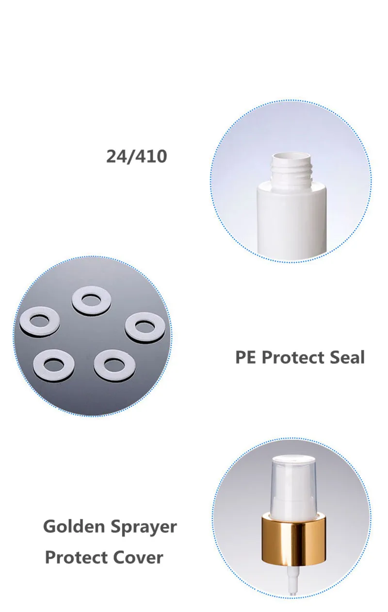 3 шт./лот 100 мл пластиковая бутылка-спрей для алкоголя с тонким золотистый распылитель цилиндрической бутылки, белый с тонким распылителем и крышкой