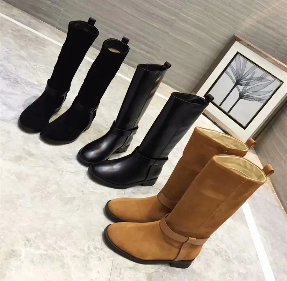 

Autumn winter real leather women's knight boots Chic rivets riding boots Fashion women flat combat boots EU35-40 size BY540