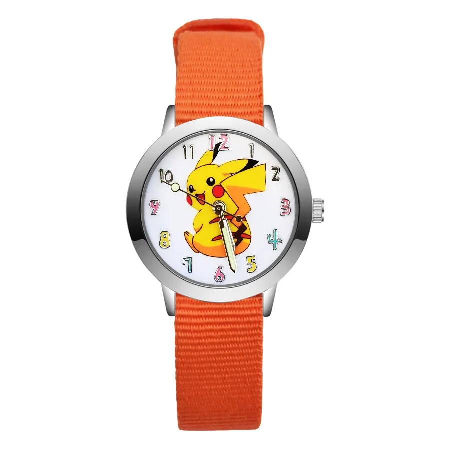 Модные Мультяшные милые детские часы с Пикачу, детские Студенческие Кварцевые наручные часы с нейлоновым ремешком для мальчиков и девочек JA88