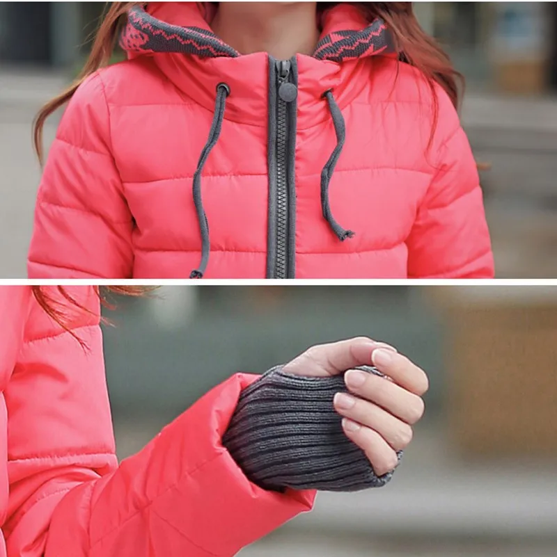 Women Winter Coat Long Sleeve Print Floral Hooded Slim Winter Parka Plus Size Cotton-Padded Jackets 2XL (3)