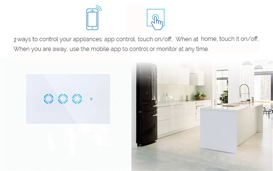 New Ewelink App US Type 2 gang wall light wifi switch, touch control panel, wifi remote control via smart phone, work with Alexa-3