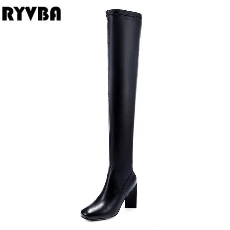 

RYVBA women's fashion autumn winter over the knee boots woman thigh high boots genuine leather boots women pointed toe shoes
