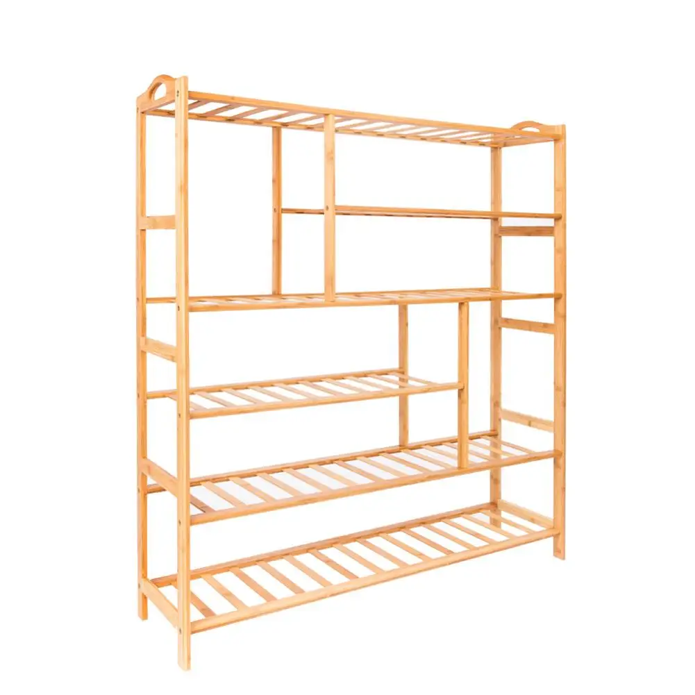 متعددة وظيفة 6-طبقة حذاء من الخيزران تخزين رف المدخل مجلس الوزراء حامل مُنظِم باب خزانة الأحذية الرف حذاء المنظمون