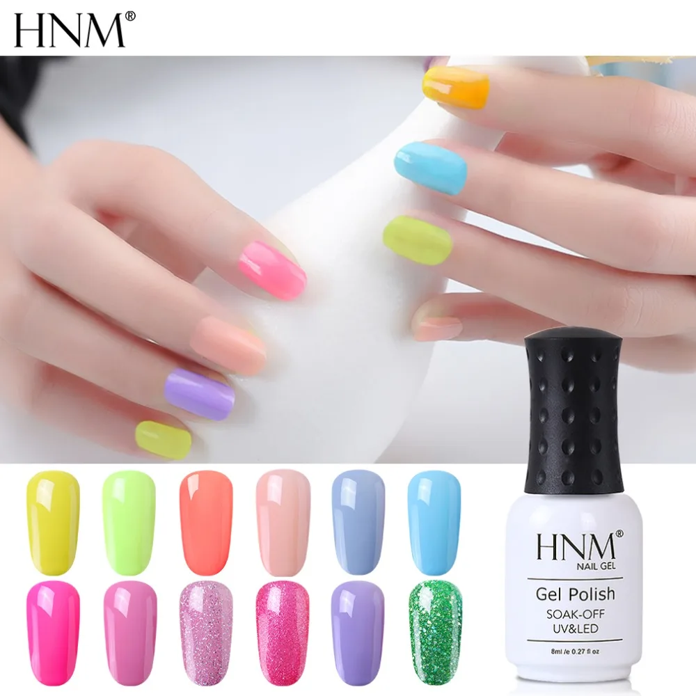 

HNM Summer Hot Sale 8ML Light Pure Color UV Nail Gel Polish Neon Varnishes Manicure Need Lamp For Nail Art Glitter Lacquer Gel