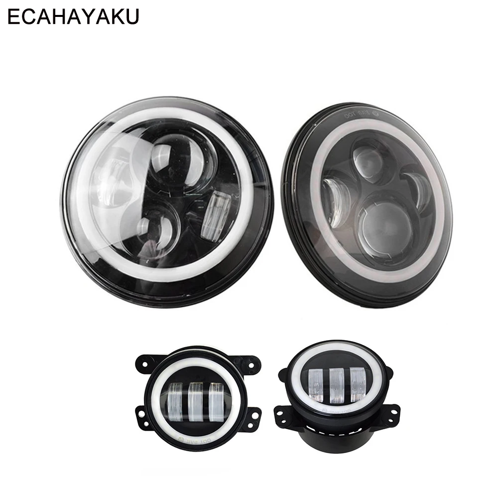 ECAHAYAKU Для Hummer H1 H2 Halo головной светильник s 4 &quotсветодиодный туман DRL + 2 шт H4 7