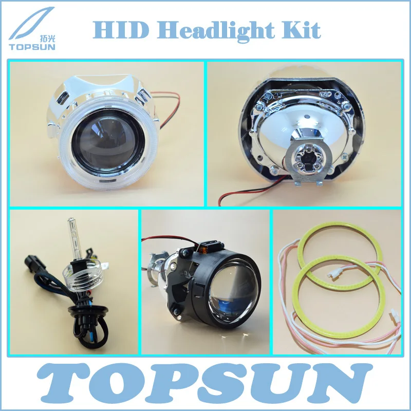 GZTOPHID Car Light Kit 2.5 inch WST Projector Lens for H4 H7 Socket, Cover, TC 35W H1 HID Xenon Bulb and COB Angel Eyes GZTOPHID Car Light Kit 2.5 inch WST Projector Lens for H4 H7 Socket, Cover, TC 35W H1 HID Xenon Bulb and COB Angel Eyes