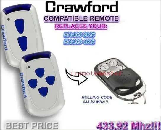 

3pcs Crawford remote EA433 2KS,EA433 4KS replacement garage door opener rolling code