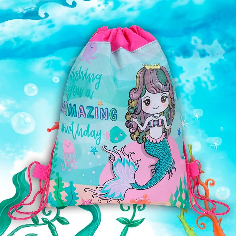 

Hot Sale Mermaid Drawstring Bag for Girls Travel Storage Package Cartoon School Backpacks Children Random Color Drop Shipping