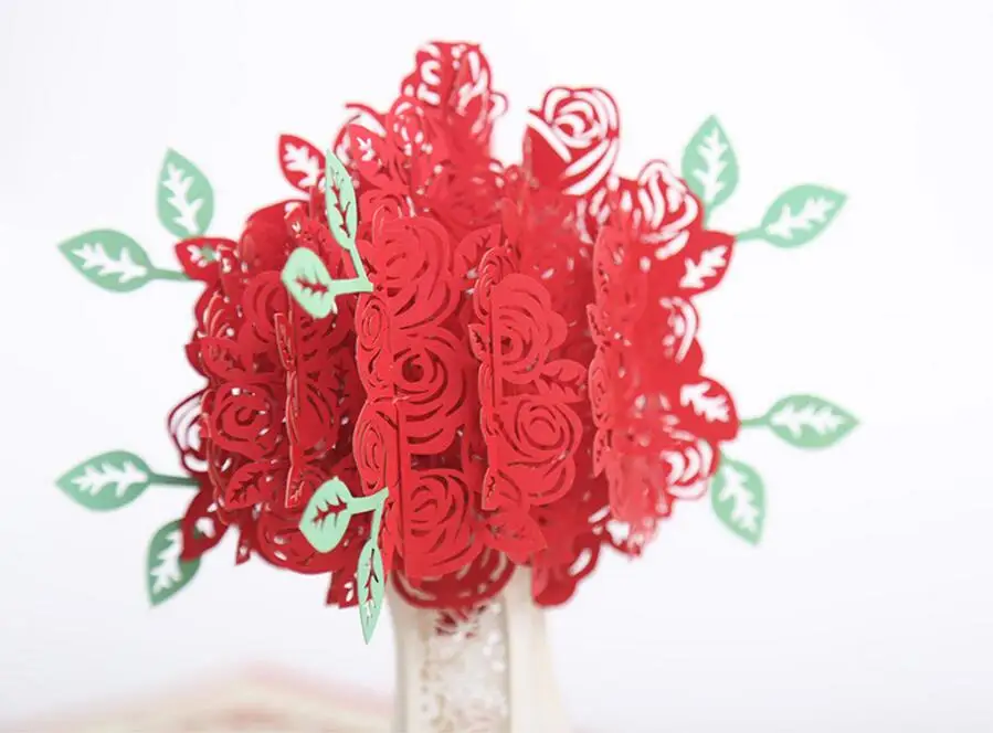  10pcs 3D Creative Rose Bouquet Handmade Kirigami Origami Wedding Party Invitation Cards Greeding Bi - 32807456862