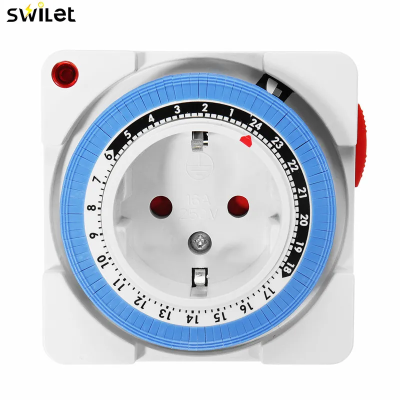

SWILET 230V 16A 24 Hour Timer Socket Electrical Mechanical Timer Plug Wall Outlet EU Standard Switch