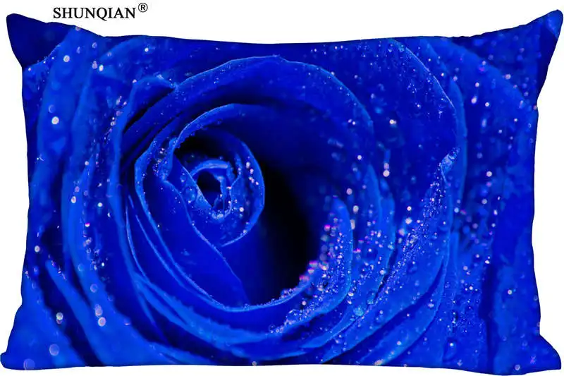 

New Blue Rose Pillow Case Custom Wedding Pillowcase Cover Cases Gift Zippered Rectangle Pillow Case