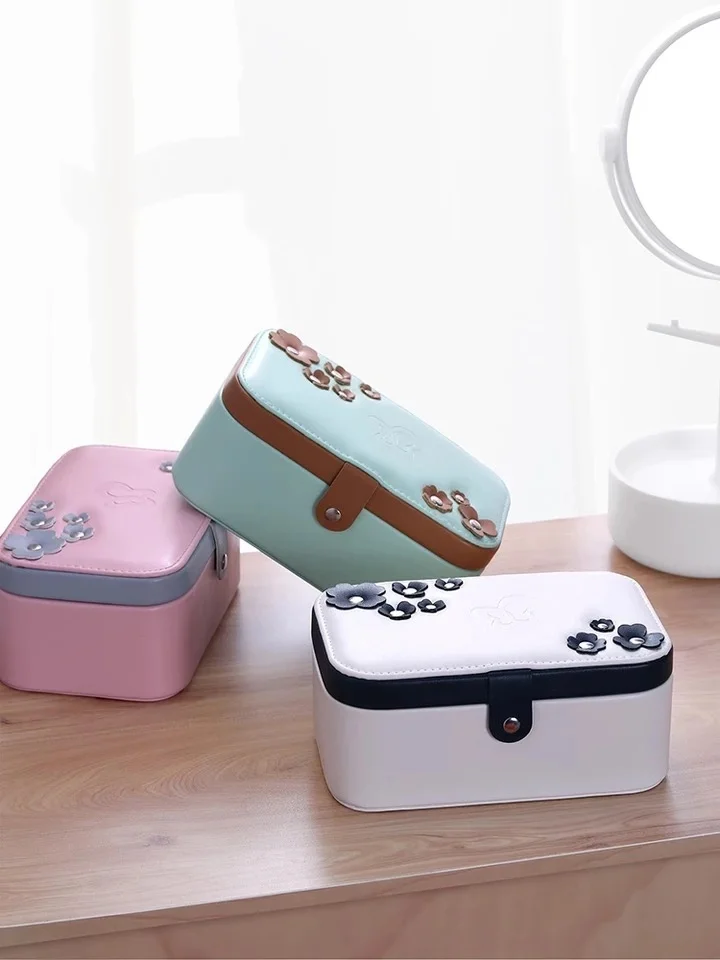 Best Selling Fashion Leather Jewelry Box Simple layout 2 Layers Makeup Organizer Earrings Ring Necklace Storage Box