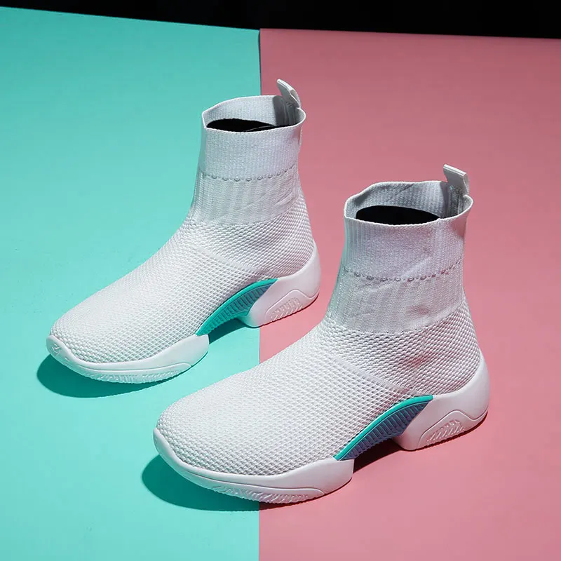 

CAMTOO Platform Sneakers Shoes Woman 2019 High Top Female Fashion Casual White Shoes Slip on Sock Sneakes Flat Zapatillas Mujer