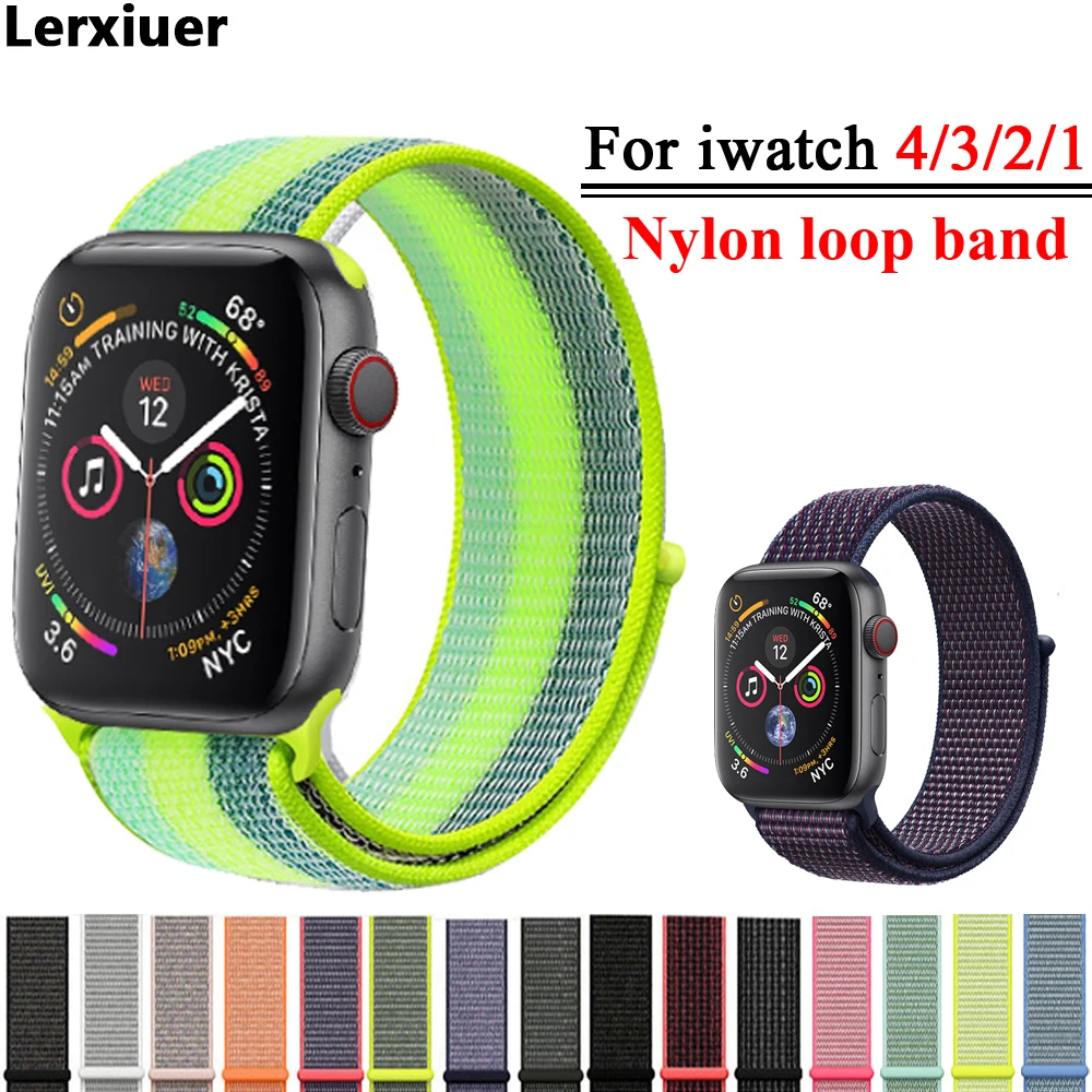 Lerxiue Спортивная петля ремешок для apple watch Band 4 iwatch band 42 мм 40 38 нейлоновые плетеные