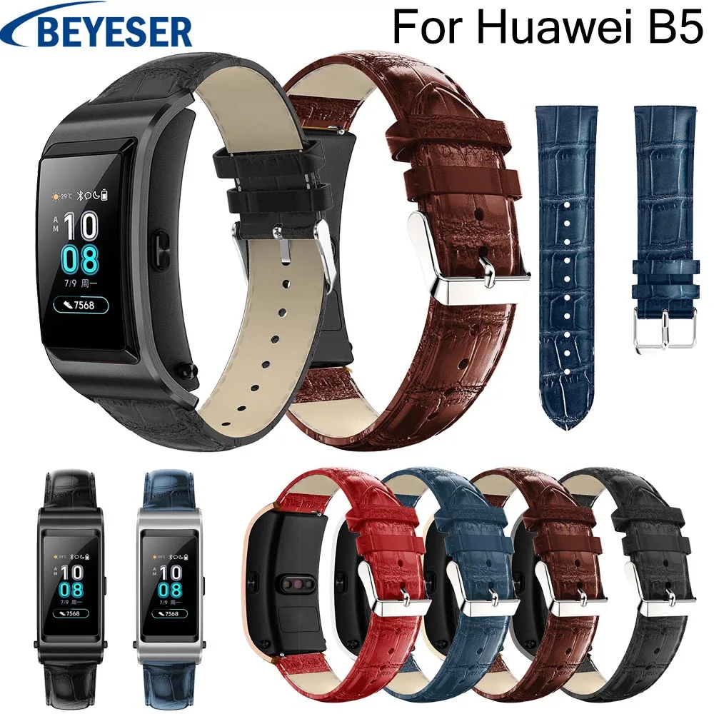 

18mm wrist strap for Huawei B5 Leather watchband Crocodile Grain pattern bracelet watchstrap for Huawei B5 replacement wristbelt