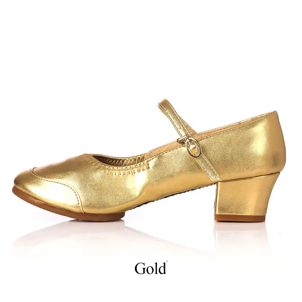 Женская танцевальная обувь на низком квадратном каблуке; Танцевальная обувь в этническом стиле; обувь для танцев на мягкой подошве; сезон весна-лето; размеры 34-42 - Цвет: gold