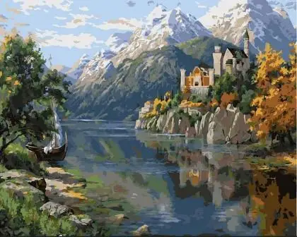 on the shore of a mountain lake diy digital coloring paint by numbers wall art paintings for living room hand painted on canvas home decor[1]