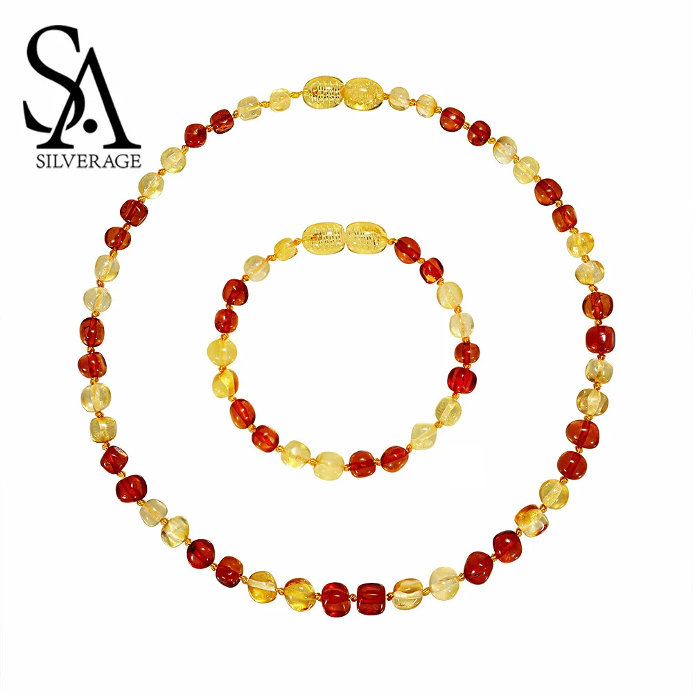 

SA SILVERAGE 2019 Authenticity Genuine Baltic Link Chain Baltic Amber Teething Necklace/Bracelet for Baby Natural Amber Necklace