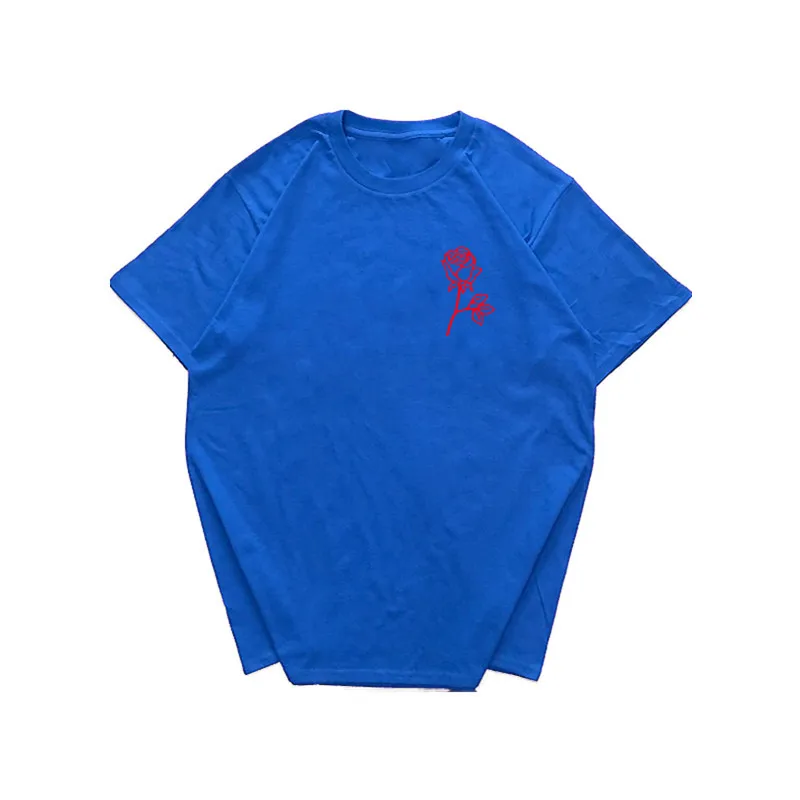 Летняя мужская футболка Харадзюку с принтом розы, футболка с коротким рукавом в стиле хип-хоп, хлопковая футболка, модная повседневная футболка - Цвет: 2Royal blue