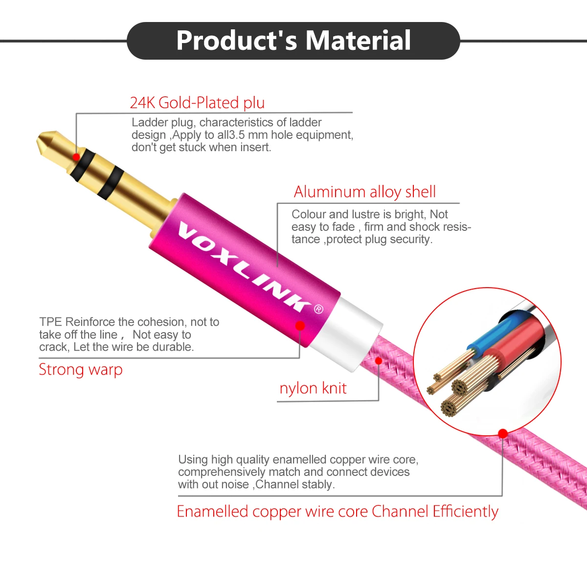 VOXLINK 3.5mm jack audio cable for iphone Samsung 3.5mm male to Female Car Auxiliary Audio Stereo Cable MP3/MP4 Speaker aux cord