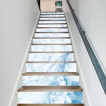 

3d Light Blue Marble Pattern Tile Wall Stairs Stickers Pvc Wall Sticker Removable Waterproof Mural Poster For Stair Room Decal