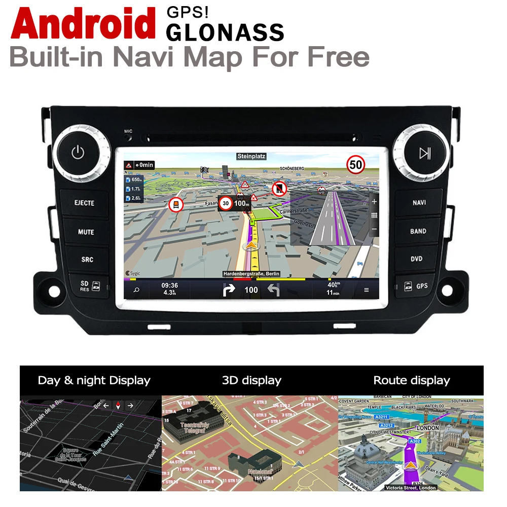 Android 7.0 up Car radio GPS multimedia player For Smart Fortwo 2007~2014 NTG Navi Map 2G+16G 2 Din HD Screen Stereo WiFi BT