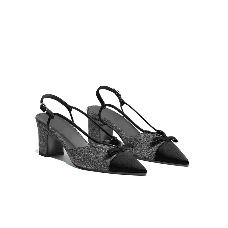 

spring women shoes vintage bowknot decor woolen fabric stiletto shoes fashion personality shallow pointed toe sexy med-heel 2019